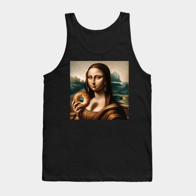 Mona Lisa's Bagel Break: Whimsical National Bagel Day Tank Top by Edd Paint Something